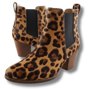 Madewell Ragen Leopard Calf Hair Chelsea Ankle Boots Womens 7 Block Heel